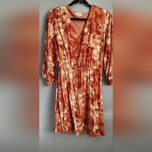 EUC ANDREE by Unit modern Floral 3/4 sleeve short dress lined Medium